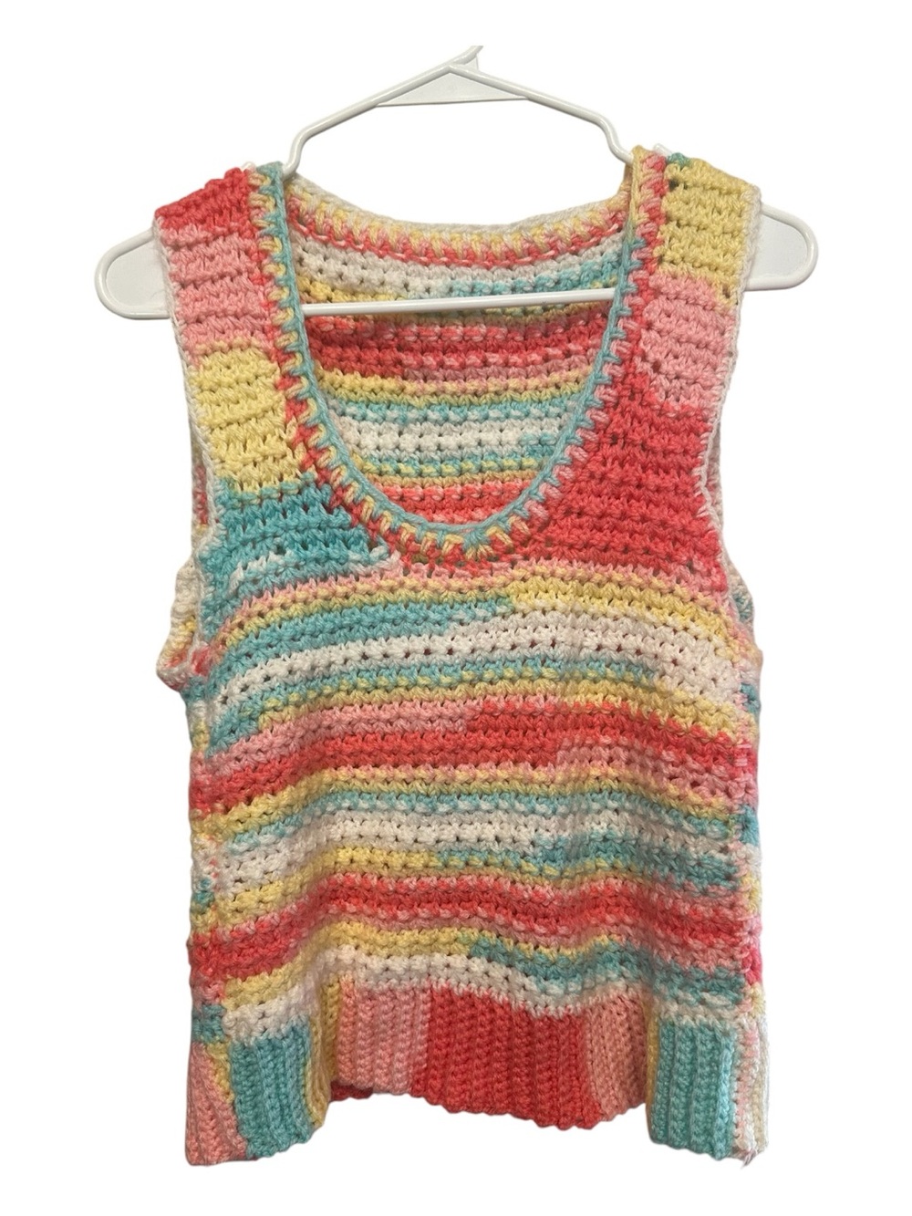 Vintage Y2K Hand Knit Striped Pastel Colors Tank Top Estimated Size Small